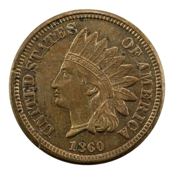 1860 Indian Head cent, cut out on white and centred at 90% of the square