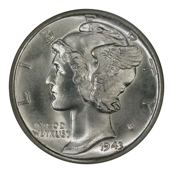 1943-D Mercury dime, obverse, cut out on white and centred at 90% of the square