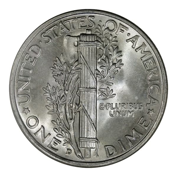 1943-D Mercury dime, reverse, cut out on white and centred at 90% of the square